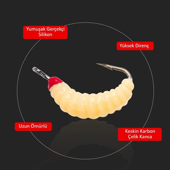 Valkyrie 100 Parça Kutulu İğneli Yumuşak Silikon Kurtçuk Olta Balık Yemi - 4 Renk - 5