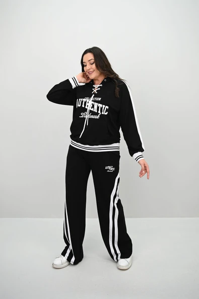 Kadın Büyük Beden Kordonlu Bol Paça Eşofman Takımı 8164-25 - 3