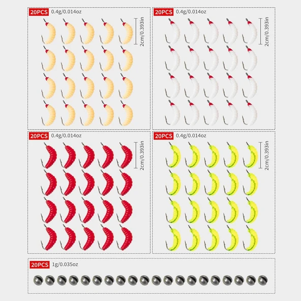 Valkyrie 100 Parça Kutulu İğneli Yumuşak Silikon Kurtçuk Olta Balık Yemi - 4 Renk - 3