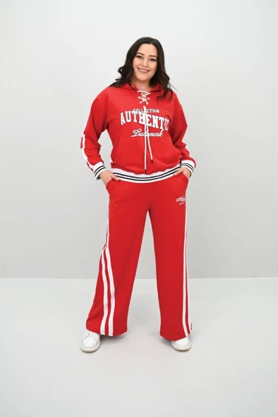 Kadın Büyük Beden Kordonlu Bol Paça Eşofman Takımı 8164-25 - 11