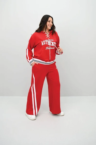 Kadın Büyük Beden Kordonlu Bol Paça Eşofman Takımı 8164-25 - 12