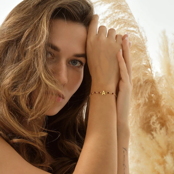 925 ayar gümüş HARF bileklik kırmızı renk geçişli tamtur - Resim 5