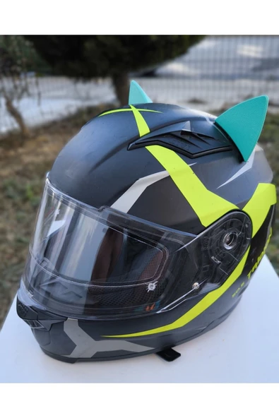 3dfabrick Motosiklet Kaskı Kedi kulağı SU YEŞİLİ - Resim 2