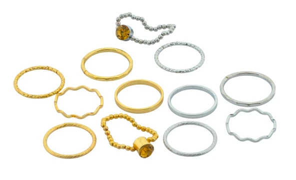 KOTON Altın ve Gümüş Renkli 6 lı S,M,ve L Bedenlerde 36 Adet Eklem Yüzük Set - 2