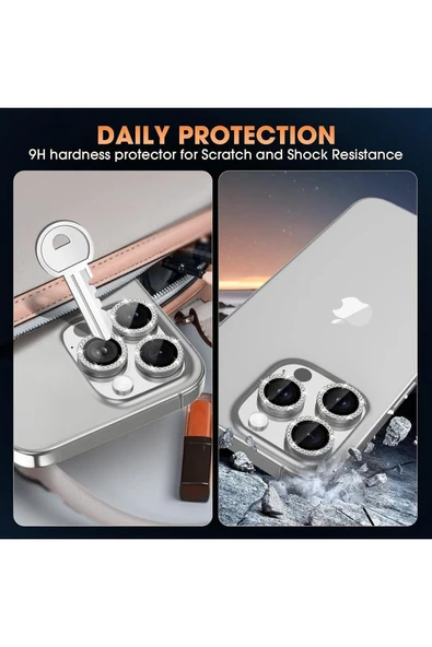 Joyroom İphone 16 Pro Max & 16 Pro Uyumlu Taşlı Kamera Koruyucu Premium Görünüm ve Kalite Netliği Korur - Resim 6