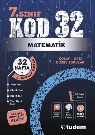 TUDEM YAYINLARI 7.SINIF MATEMATİK KOD 32 HAFTA TEKRAR TEST KİTABI ürün görseli