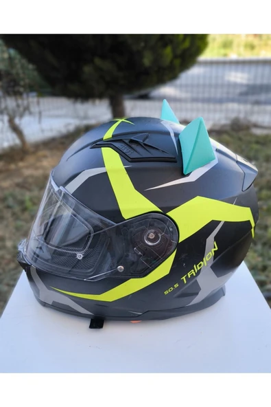 3dfabrick Motosiklet Kaskı Kedi kulağı SU YEŞİLİ - Resim 3