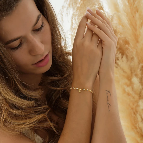 925 ayar gümüş HARF bileklik beyaz zirkon taşlı tamtur - Resim 5