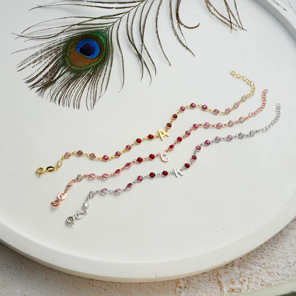 925 ayar gümüş HARF bileklik kırmızı renk geçişli tamtur - Resim 3