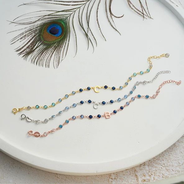 925 ayar gümüş HARF bileklik mavi renk geçişli tamtur - Resim 3