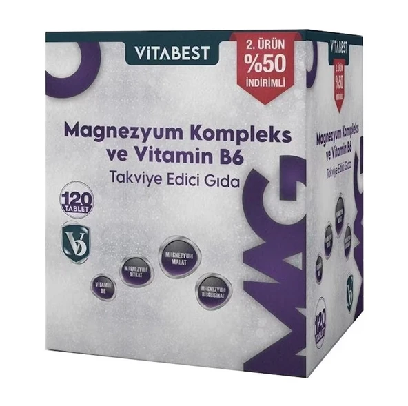 Vitabest Magnezyum Kompleks ve Vitamin B6 60 Tablet - İkincisi %50 İndirimli