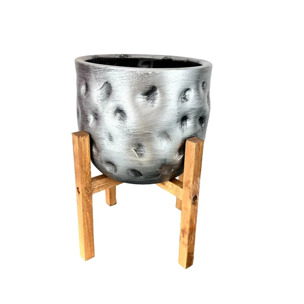 Bitki Tasarımı Ev Dekorasyon Aksesuar Gümüş Desenli Toprak Saksı Saksılık Salon Çiçeklik 4 Ayaklı 19 CM - Resim 4