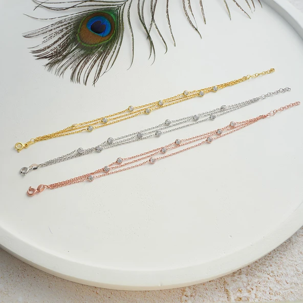 925 ayar gümüş 3 zincirli bileklik zirkon taşlı - Resim 3