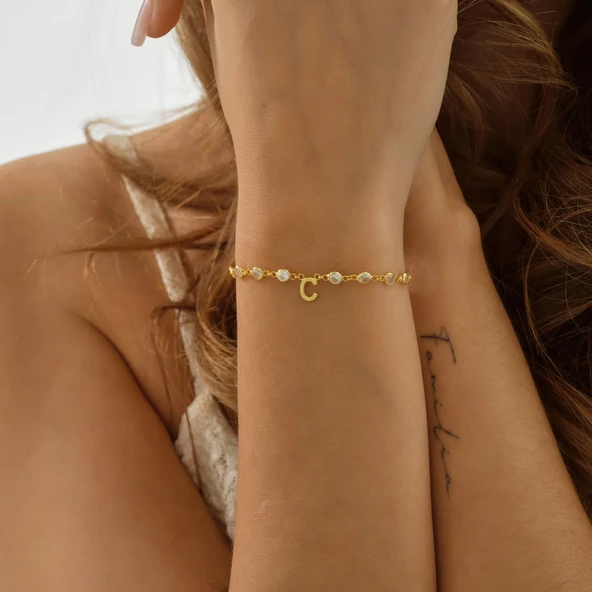 925 ayar gümüş HARF bileklik beyaz zirkon taşlı tamtur - Resim 4