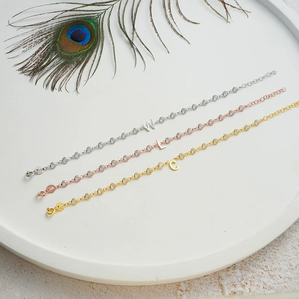 925 ayar gümüş HARF bileklik beyaz zirkon taşlı tamtur - Resim 3