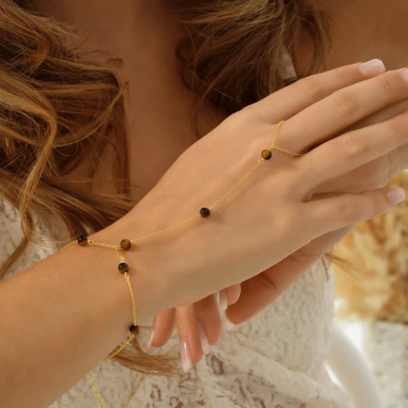 925 ayar gümüş örme kaplan gözü doğal taş şahmeran