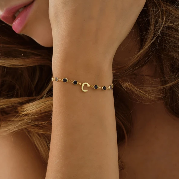 925 ayar gümüş HARF bileklik mavi renk geçişli tamtur - Resim 4