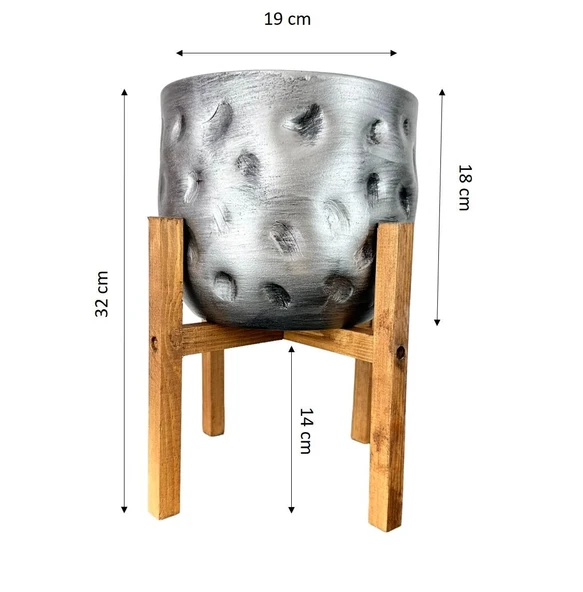 Bitki Tasarımı Ev Dekorasyon Aksesuar Gümüş Desenli Toprak Saksı Saksılık Salon Çiçeklik 4 Ayaklı 19 CM - Resim 2