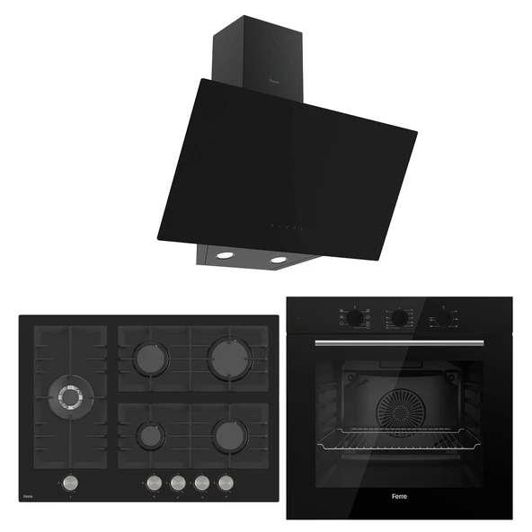 Ferre Flowart BL Modüler Seriisi 3'lü Siyah Ankastre Set ( QBL62CS-BL135-D077 )