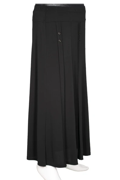 Hesna Kadın Pelin Krep Kumaş Süs Düğmeli Astarlı Lastikli Siyah Etek - 3