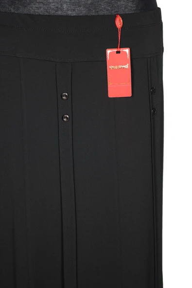 Hesna Kadın Pelin Krep Kumaş Süs Düğmeli Astarlı Lastikli Siyah Etek - 2