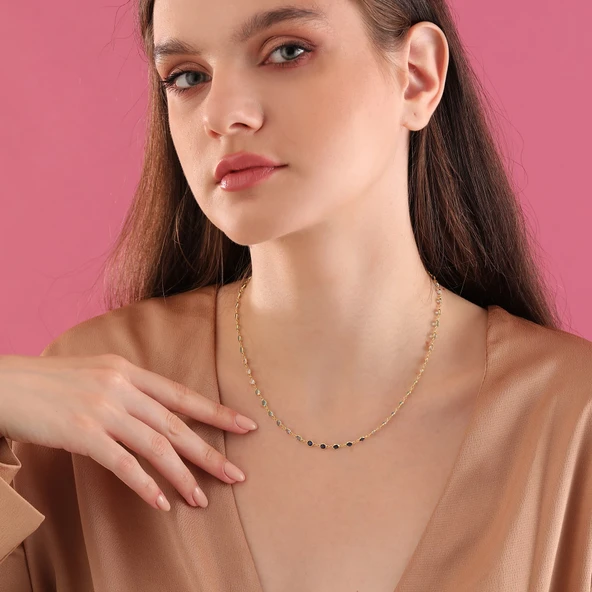 925 ayar gümüş mavi renk geçişli zirkon taşlı tamtur kolye - 4