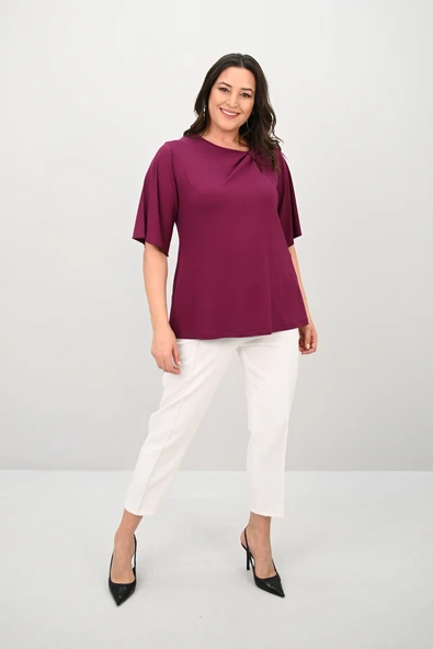 Kadın Büyük Beden Düğüm Büzgü Detaylı Bluz 1913-25 - 9