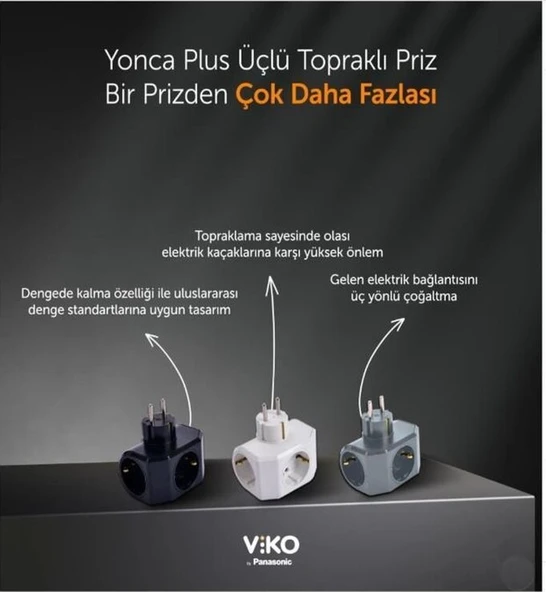 Viko Yonca Plus Topraklı 3'lü Topraklı Çocuk Korumalı Priz 3'lü Siyah - 4