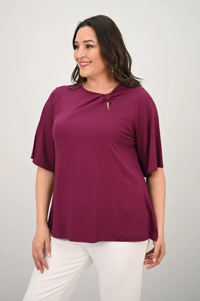 Kadın Büyük Beden Düğüm Büzgü Detaylı Bluz 1913-25 - 11