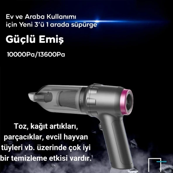 Coofbe Profesyonel Güçlü Vakumlu 150W 13600PA Araç Süpürgesi Ve Üfleme Uzun Şarjı El Araç Oto Süpürgesi - 2