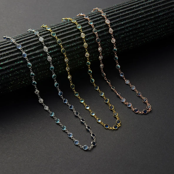 925 ayar gümüş mavi renk geçişli zirkon taşlı tamtur kolye - 3