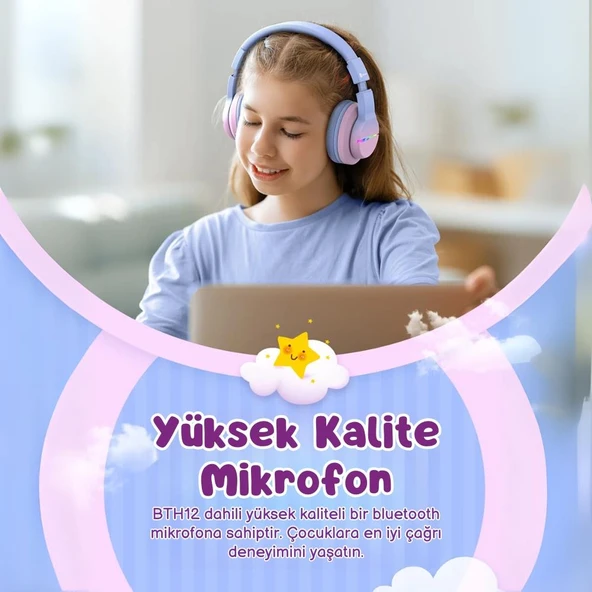 iClever Led Işıklı Güvenli Ses Sınırlı 85 Saat Oynatma Süreli Bluetooth Çocuk Kulaklığı Siyah Mavi - 9