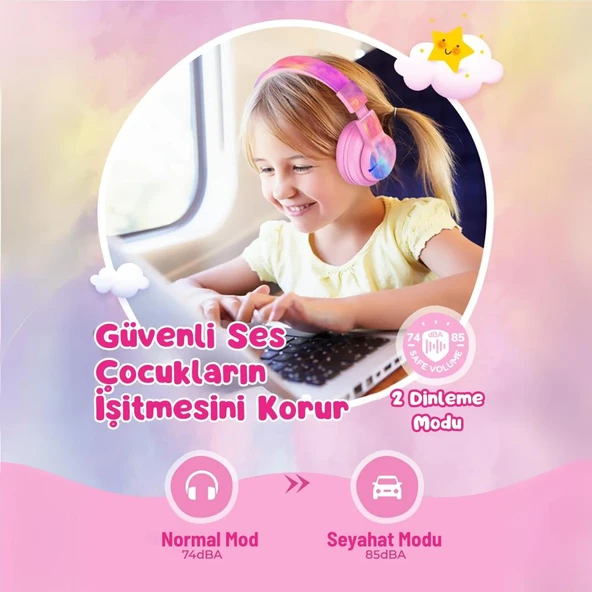iClever Led Işıklı Güvenli Ses Sınırlı 85 Saat Oynatma Süreli Bluetooth Çocuk Kulaklığı Siyah Mavi - 11
