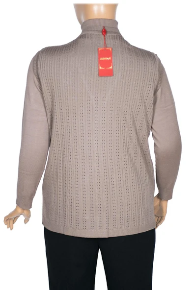 Hesna Kadın Karen Triko Cepli Boncuklu Kum Beji Yelek - 8