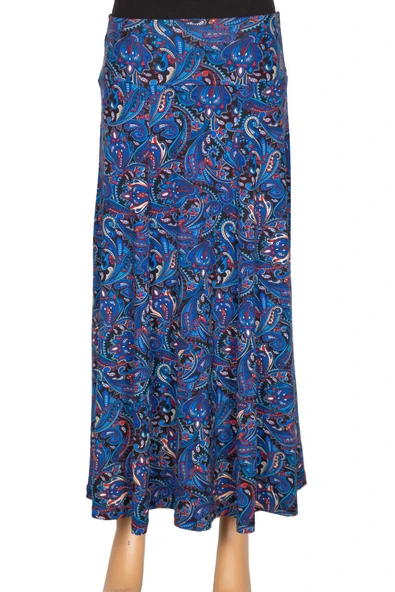 Barem Kadın Arzu Korsajlı 6 Parçalı Şal Desenli Lacivert Etek