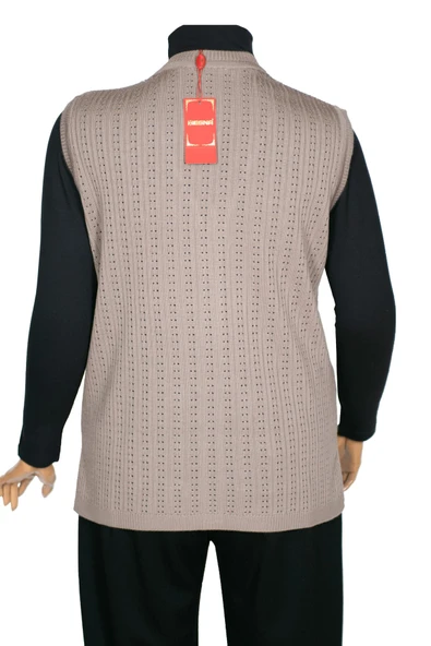 Hesna Kadın Karen Triko Cepli Boncuklu Kum Beji Yelek - 7