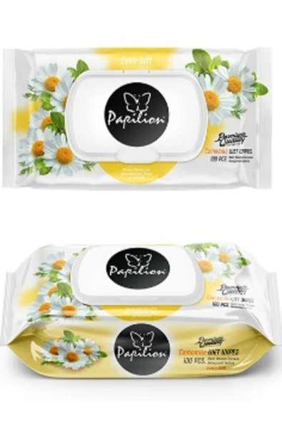 Papilon Papatya Kokulu Kapaklı Islak Mendil 100'lü