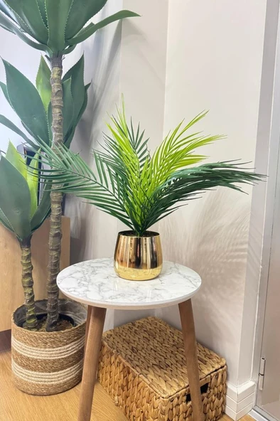 Nettenevime Yapay Çiçek Palmiye Areka Yapay Bitki Gold Metal Saksı Salon Çiçeği 9 Yaprak 50cm - Resim 2