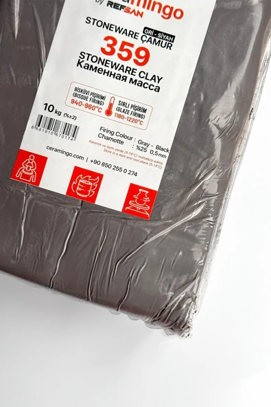 359 Gri-Siyah Stoneware Çamur Vakumlu 10 kg - Resim 3