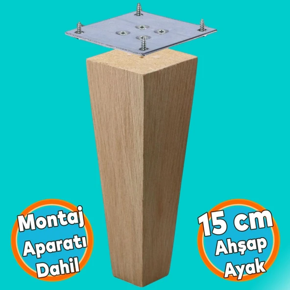 Ahşap Ayak Kare Bağlantı Aparatı Dahil Mobilya Koltuk Kanepe Sehpa Masa Ayağı Ayakları 15 cm Boyasız ürün görseli