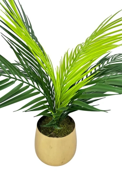 Nettenevime Yapay Çiçek Palmiye Areka Yapay Bitki Gold Metal Saksı Salon Çiçeği 9 Yaprak 50cm - Resim 8