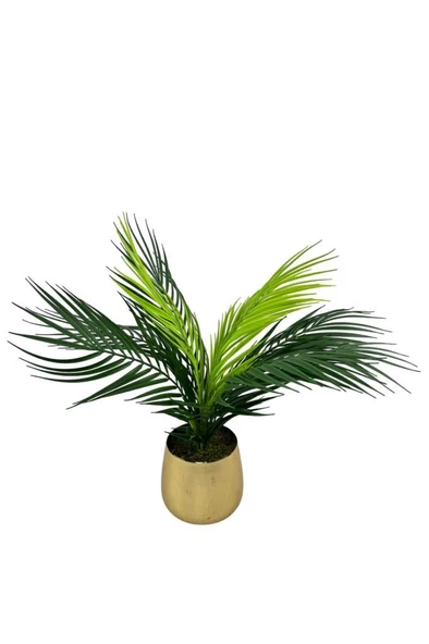Nettenevime Yapay Çiçek Palmiye Areka Yapay Bitki Gold Metal Saksı Salon Çiçeği 9 Yaprak 50cm - Resim 6