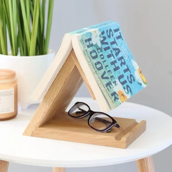 Kitap Sayfası Tutucu Standı, Ahşap Üçgen Ayraç, Masa Üstü Kitap Okuma Desteği Kitap Standı, - 2