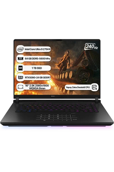 Asus Rog Strix Scar 16 G635LX-RW149 Intel Core Ultra 9 275HX NPU 13TOPS 64GB 1TB SSD RTX5090-24GB Freedos 16" 2.5K 240Hz WQXGA Taşınabilir Bilgisayar