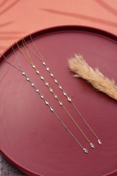 925 ayar gümüş mekik zirkon taşlı tamtur sallantılı Y kolye