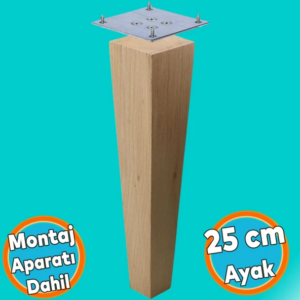 Ahşap Ayak Kare Bağlantı Aparatı Dahil Mobilya Koltuk Kanepe Sehpa Masa Ayağı Ayakları Boyasız 25 cm ürün görseli