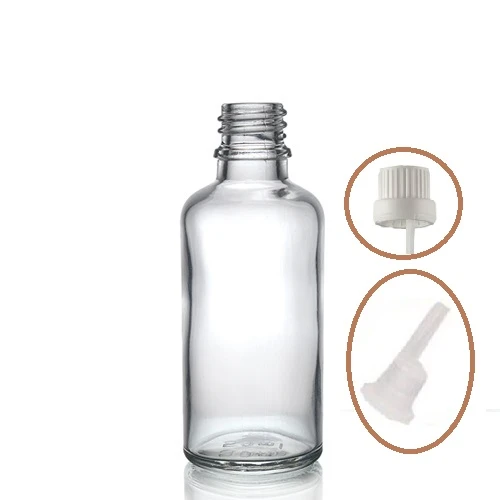 50ml şeffaf cam içten damlalıklı şişe beyaz kapak, 24 adet, damlalıklı şişe, damlatmalı şişe - 1