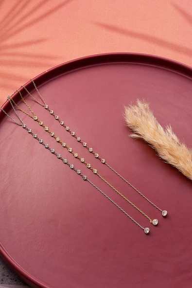 925 ayar gümüş zirkon taşlı Y tamtur sallantılı kolye ürün görseli 1