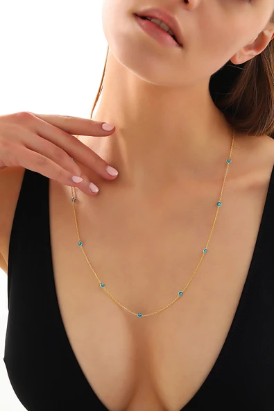 925 ayar gümüş mavi göz taşlı 70 cm uzun kolye - 3