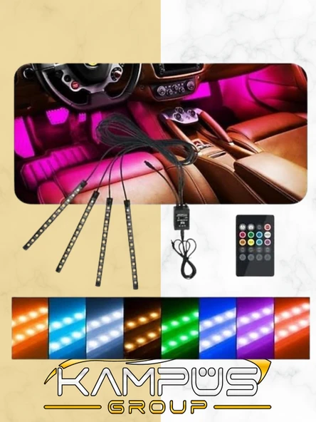 Araç Içi Aydınlatma Kumandalı Müziğe Duyarlı 12 Led Ayak Altı Led - 7 Renk Rgb Pro